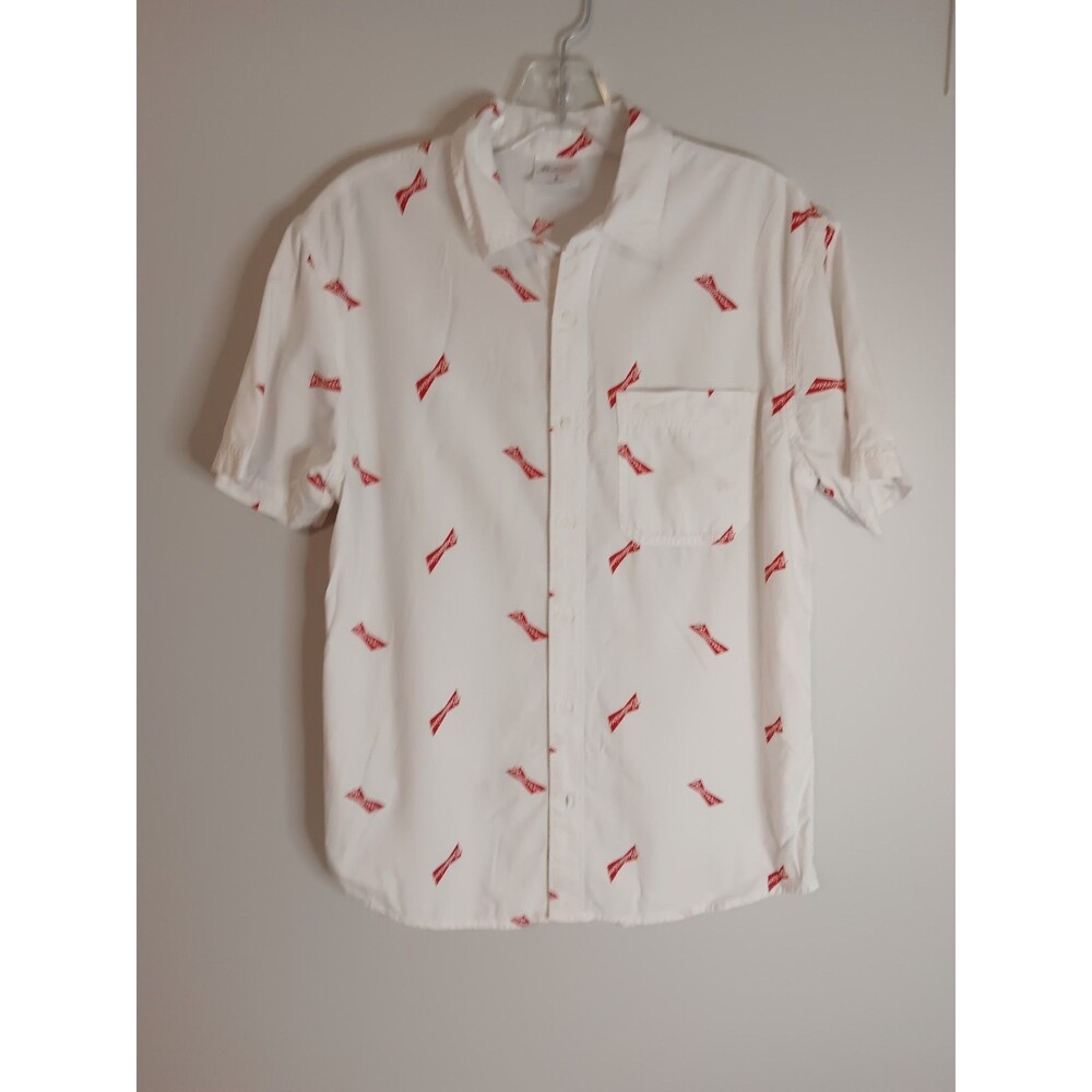 Men's Lightweight BUDWEISER White Logo Print Sz S.all Button Up Shirt